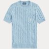 AZURE Ralph Lauren Damen-Kurzarmpullover aus Baumwolle mit Zopfmuster