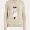 Beige Ralph Lauren Cable Bear Seidenpullover für Damen