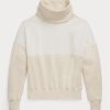 Beige Ralph Lauren Damen-Sweatshirts mit Trichterhalsausschnitt und Einsätzen aus Fleece