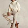 Beige Ralph Lauren Logo-Hosen aus Jersey mit Zopfmuster für Damen