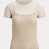 Beige Ralph Lauren Mesh-Kurzarmpullover für Damen