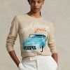 Beige Ralph Lauren Pullover aus Kaschmirmischung mit AR-Motiv für Damen