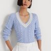 Blaue Cricket-Pullover mit Zopfmuster für Damen von Ralph Lauren