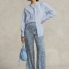 Blaue Damenhose aus Satin mit weitem Bein und Sternenmotiv von Ralph Lauren