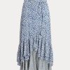 Blaue Ralph Lauren Crêpe-Röcke mit Blumenmuster und Rüschen für Damen