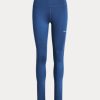 Blaue Ralph Lauren Damen-Stretch-Leggings mit Steg