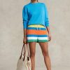Blaue Ralph Lauren Fleece-Pullover mit Rundhalsausschnitt für Damen
