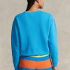 Blaue Ralph Lauren Fleece-Pullover mit Rundhalsausschnitt für Damen