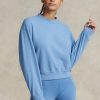 Blaue Ralph Lauren Fleece-Sweatshirts mit Rundhalsausschnitt für Damen