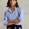 Blaue Ralph Lauren High-Low-Hemden aus Baumwolle für Damen