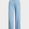 Blaue Ralph Lauren High-Rise Cropped-Jeans mit weitem Bein für Damen