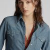 Blaue Ralph Lauren Indigo Chambray Westernhemden für Damen