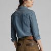 Blaue Ralph Lauren Indigo Chambray Westernhemden für Damen