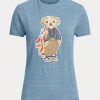 Blaue Ralph Lauren Island Polo Bear Baumwoll-T-Shirts für Damen