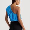 Blaue Ralph Lauren Jersey-One-Shoulder-Tops für Damen