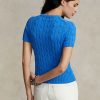 Blaue Ralph Lauren Kurzarmpullover aus Baumwolle mit Zopfmuster für Damen