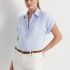 Blaue Ralph Lauren-Leinenhemden mit Dolman-Ärmeln für Damen