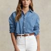 Blaue Ralph Lauren Oversize-Jeanshemden für Damen