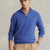 Blaue Ralph Lauren Pullover aus Baumwolle mit Viertelreißverschluss und Netzstrick für Herren
