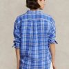 Blaue Ralph Lauren Relaxed Fit Karierte Leinenhemden für Damen