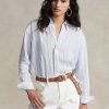 Blaue Ralph Lauren Relaxed Fit Leinenhemden mit Streifen für Damen