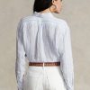 Blaue Ralph Lauren Relaxed Fit Leinenhemden mit Streifen für Damen