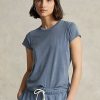 Blaue Ralph Lauren T-Shirts aus Bio-Baumwolle mit Rundhalsausschnitt für Damen