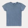 Blaue Ralph Lauren T-Shirts aus Bio-Baumwolle mit Rundhalsausschnitt für Damen