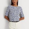 Blaue Ralph Lauren T-Shirts aus Stretch-Baumwolle mit Blumenmuster für Damen