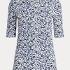 Blaue Ralph Lauren T-Shirts aus Stretch-Baumwolle mit Blumenmuster für Damen