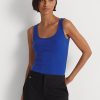Blaue Ralph Lauren Tanktops aus Baumwollmischung für Damen