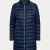 Blaue, verstaubare, gesteppte Taftmäntel von Ralph Lauren für Damen