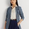 Blaue Zweireihige Chambray-Blazer von Ralph Lauren für Damen