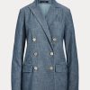 Blaue Zweireihige Chambray-Blazer von Ralph Lauren für Damen