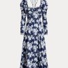 Blaues Neckholder-Kleid aus Baumwolle mit Blumenmuster von Ralph Lauren für Damen