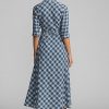 Blaues Wickelkleid aus kariertem Baumwollvoile von Ralph Lauren für Damen