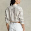 Braun / Weiß Damen Ralph Lauren Relaxed Fit Gestreifte Leinenhemden