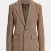 Braune Blazer aus Leinenmischung mit Fischgrätenmuster für Damen von Ralph Lauren
