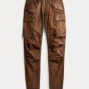 Braune, enge Cargohose aus Leder von Ralph Lauren für Damen