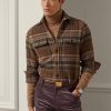 Braune Herrenhemden aus Wolltweed mit Wildleder-Patch von Ralph Lauren