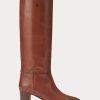 Braune hohe Kalbslederstiefel von Ralph Lauren für Damen