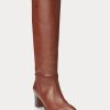 Braune hohe Kalbslederstiefel von Ralph Lauren für Damen