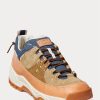 Braune / Indigoblaue Ralph Lauren Harmon Sneakers aus Leder und Denim für Herren