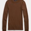 Braune Langarm-T-Shirts mit geripptem Wildlederbesatz von Ralph Lauren für Damen