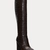 Braune Ralph Lauren Ashlynn-Stiefel aus geprägtem Leder für Damen