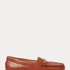 Braune Ralph Lauren Briony Driver-Loafer aus Leder für Damen