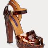 Braune Ralph Lauren Callahan Lack-Sandalen aus Kalbsleder für Damen