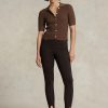 Braune Ralph Lauren Damen-Leggings mit seitlichem Reißverschluss und Steg