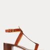 Braune Ralph Lauren Dyllon Sandalen aus brüniertem Kalbsleder für Damen