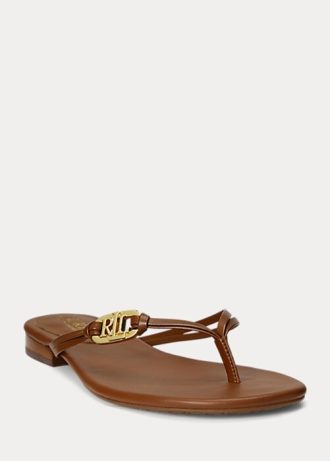 Braune Ralph Lauren Emalia Flip-Flops aus Nappaleder für Damen